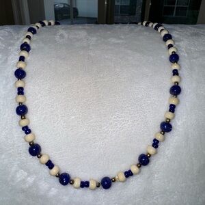 Elegant Blue and Cream Beaded Necklace